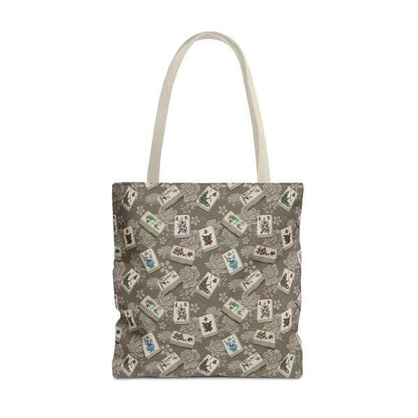 Bone and Bamboo Mahjong Flowers Tote Bag on Tan
