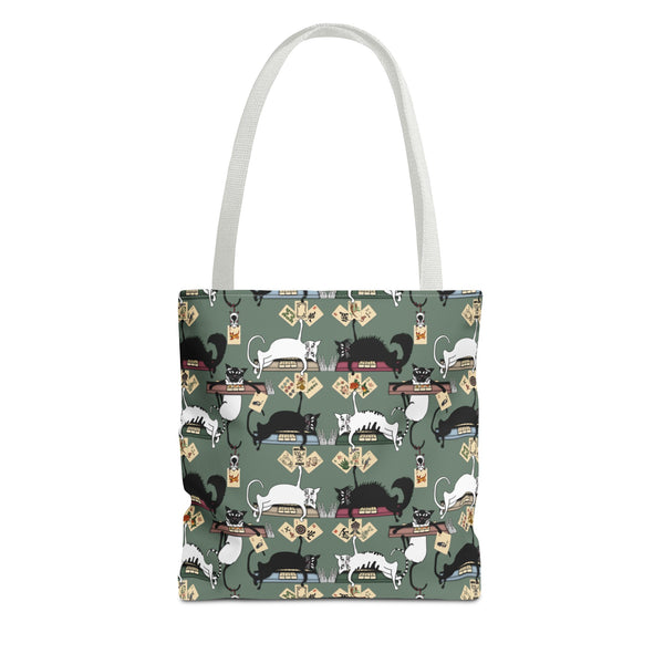 Mahjong Cats Tote Bag on Green