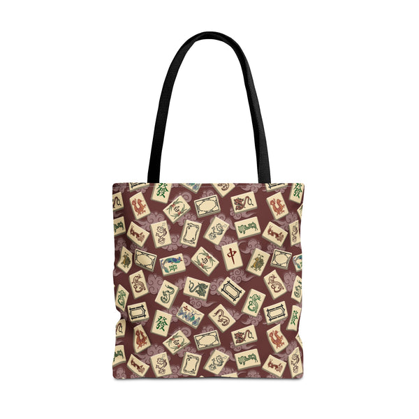 Mah Jongg Dragons Tote Bag on Burgundy