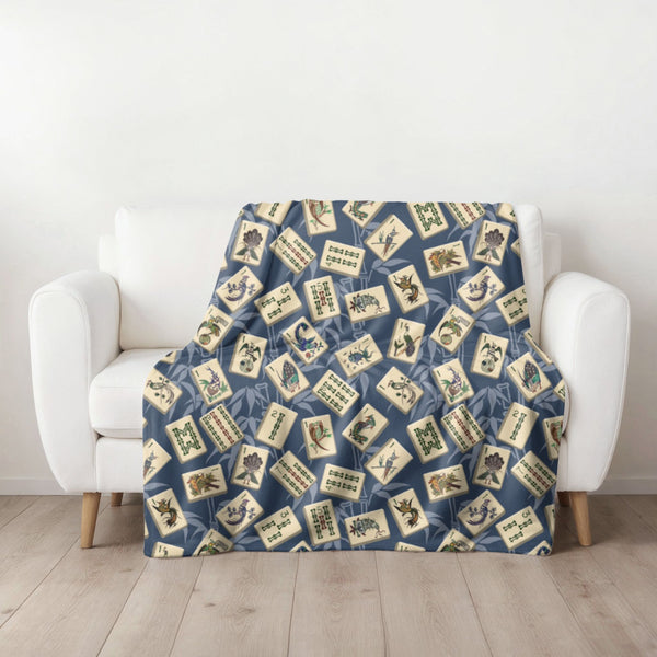 Bird Bamboo Blanket on Blue