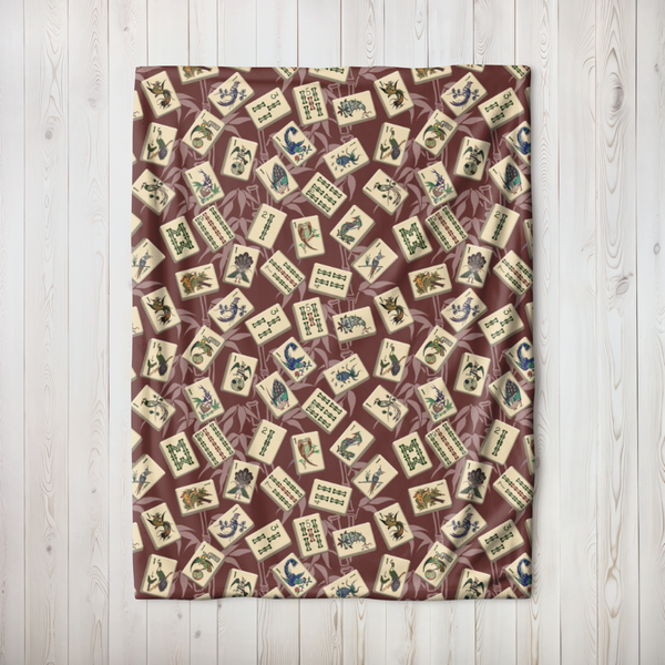 Bird Bamboo Blanket on Burgundy