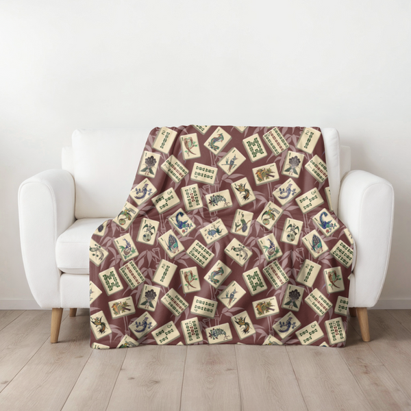 Bird Bamboo Blanket on Burgundy