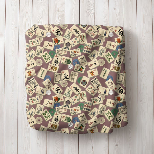 Scattered Mahjong Tiles Blanket on Mauve