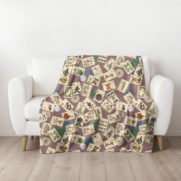 Scattered Mahjong Tiles Blanket on Mauve