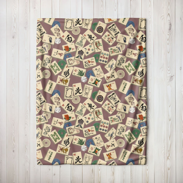 Scattered Mahjong Tiles Blanket on Mauve