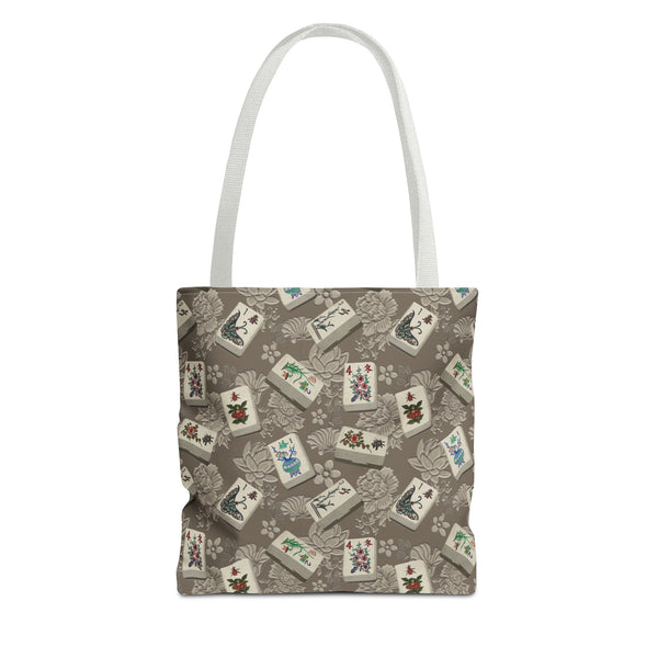 Bone and Bamboo Mahjong Flowers Tote Bag on Tan