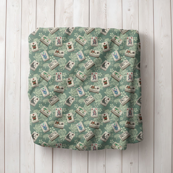 Bone and Bamboo Mahjong Flowers Blanket on Green