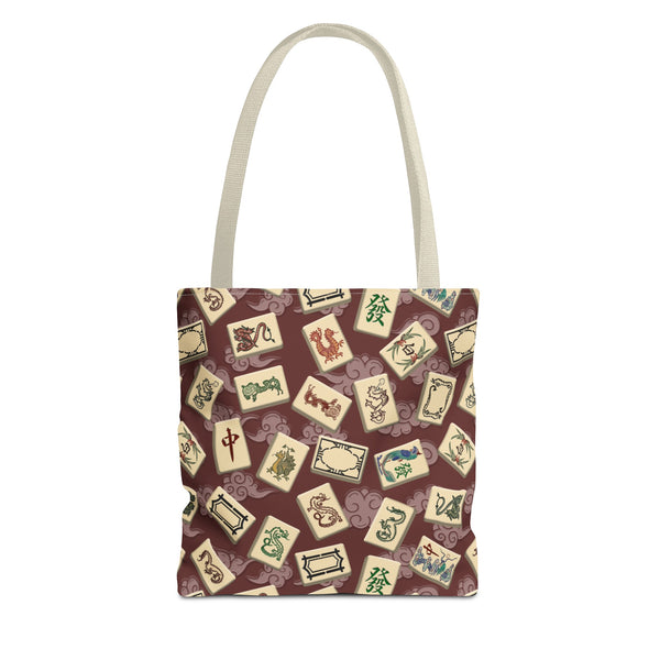 Mah Jongg Dragons Tote Bag on Burgundy