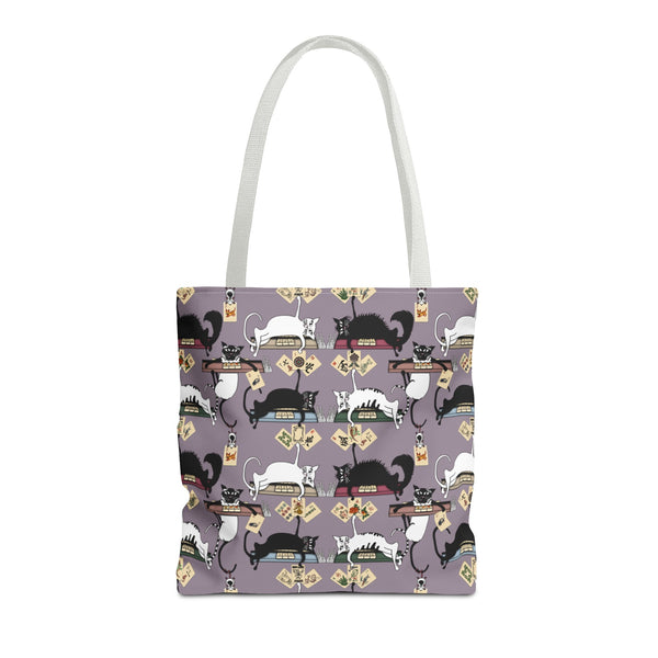 Mahjong Cats Tote Bag on Purple