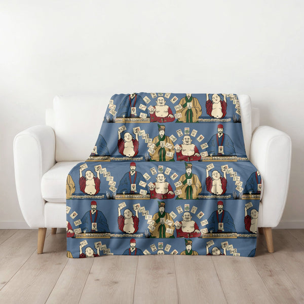 Jokers Playing Mah Jongg Blanket on Blue