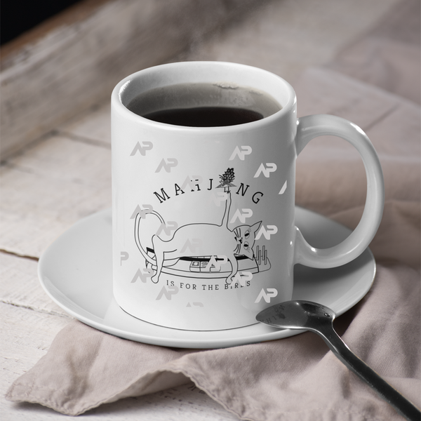 Mahjong is for the Birds White Cat Mahjong Mug