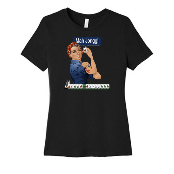 Rosie the Riveter Mah Jongg black  relaxed fit crewneck t-shirt  