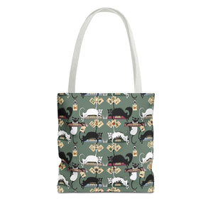 Mahjong Cats Tote Bag on Green