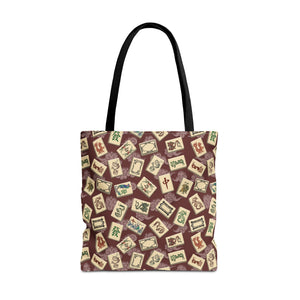 Mah Jongg Dragons Tote Bag on Burgundy