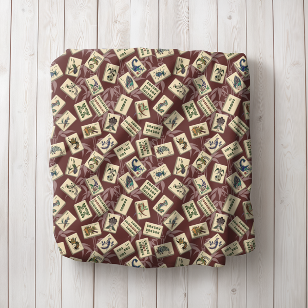 Bird Bamboo Blanket on Burgundy