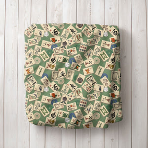 Scattered Mahjong Tiles Blanket on Green