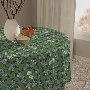 White Dragons and Lotus Flowers on Green