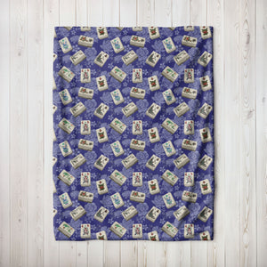Bone and Bamboo Flower Tiles Blanket on Blue