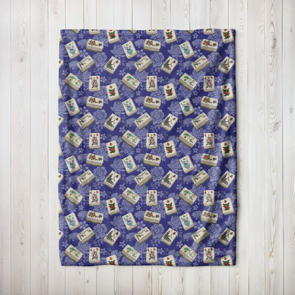 Bone and Bamboo Flower Tiles Blanket on Blue