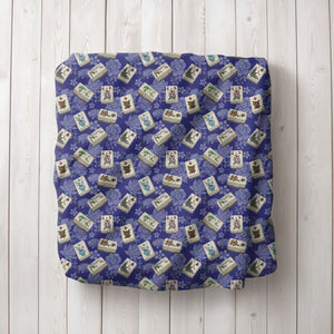 Bone and Bamboo Flower Tiles Blanket on Blue