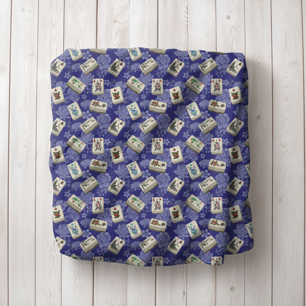 Bone and Bamboo Flower Tiles Blanket on Blue