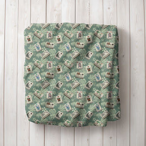 Bone and Bamboo Mahjong Flowers Blanket on Green
