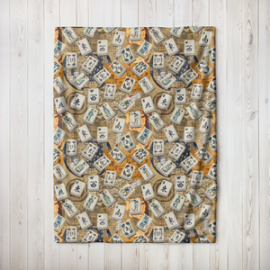 Antique Wind Tiles on Ancient Maps Blanket