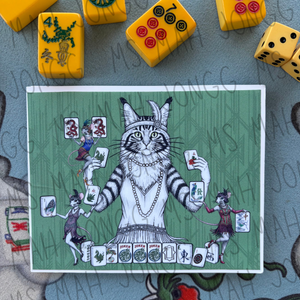 White Striped Cat Card Sticker