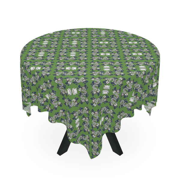 White Dragons and Lotus Flowers on Green