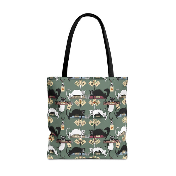 Mahjong Cats Tote Bag on Green