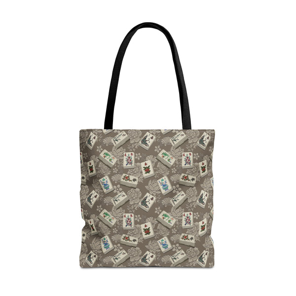 Bone and Bamboo Mahjong Flowers Tote Bag on Tan