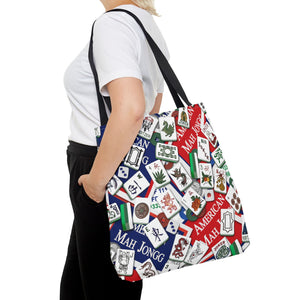 Classic American Mahjong Tote Bag Black Strap Model Wearing