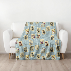 Fairytale Mahjong Land Blanket on Blue on white armchair