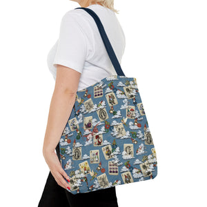 Gnomes and Fairies Mah Jongg Tote Bag Navy Model Wearing