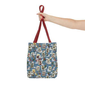 Gnomes and Fairies Mah Jongg Tote Bag Red Strap on white background