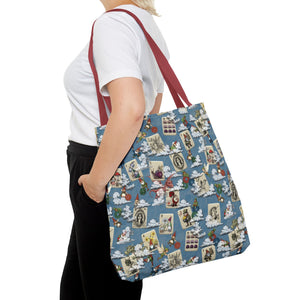 Gnomes and Fairies Mah Jongg Tote Bag Red Strap Model wearing