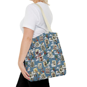 Gnomes and Fairies Mah Jongg Tote Bag White Strap Model Carrying