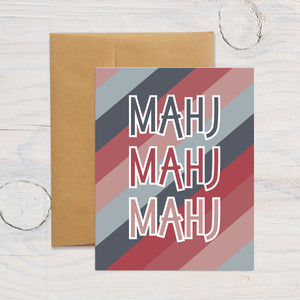 MAHJ MAHJ MAHJ Greeting Card, accompanied by a brown craft envelope.
