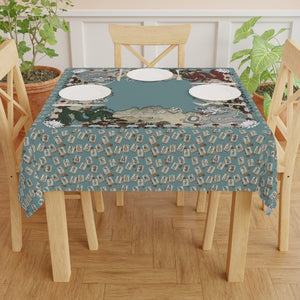 Mock Mah Jongg Mat Tablecloth on Blue Dinner Table