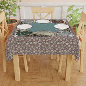 Mock Mah Jongg Mat Tablecloth on Plum Dinner Table